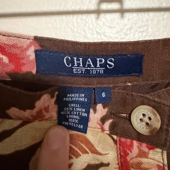 CHAPS Vintage floral linen cotton midi-skirt pockets & button front size6 (sz s) - Picture 4 of 5
